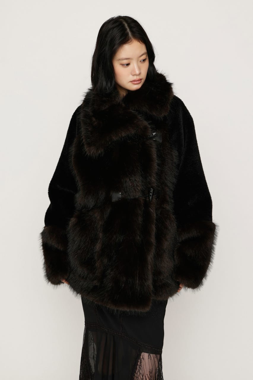 【AW PRE ORDER 第2弾】MIXED F／FUR OVERSIZED コート BLK FREE