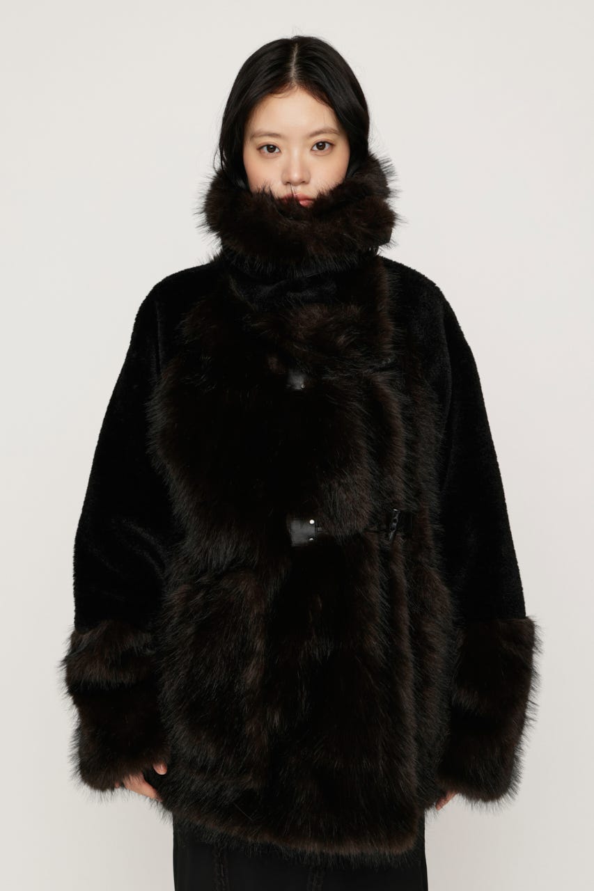 【AW PRE ORDER 第2弾】MIXED F／FUR OVERSIZED コート BLK FREE