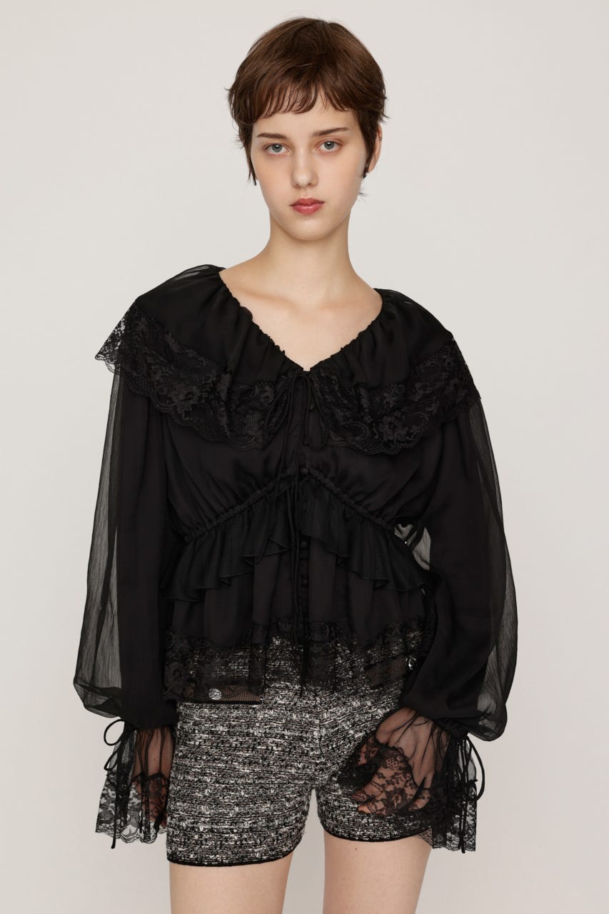 VINTAGE LACE COLLAR GATHER ブラウス BLK FREE