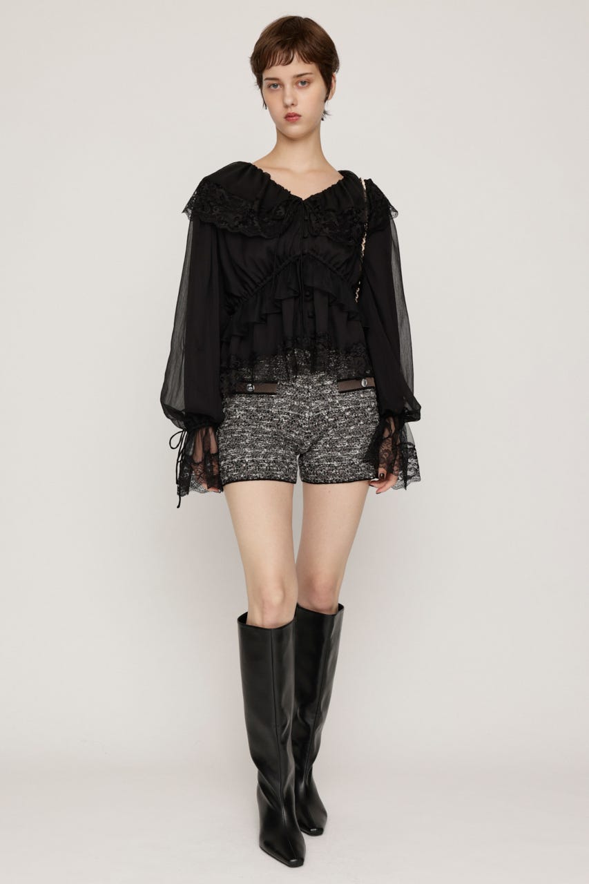 VINTAGE LACE COLLAR GATHER ブラウス BLK FREE