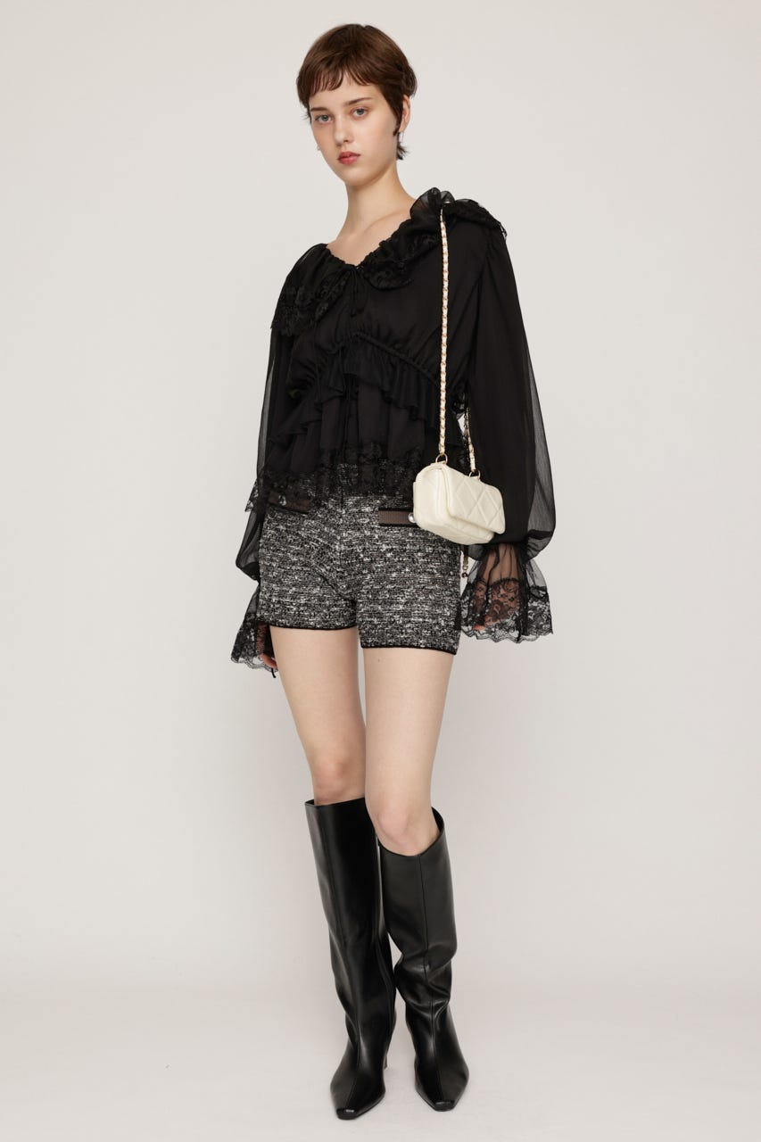 VINTAGE LACE COLLAR GATHER ブラウス BLK FREE