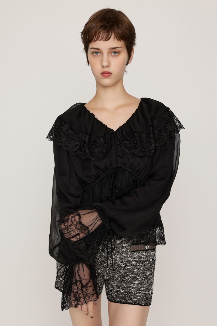VINTAGE LACE COLLAR GATHER ブラウス BLK FREE
