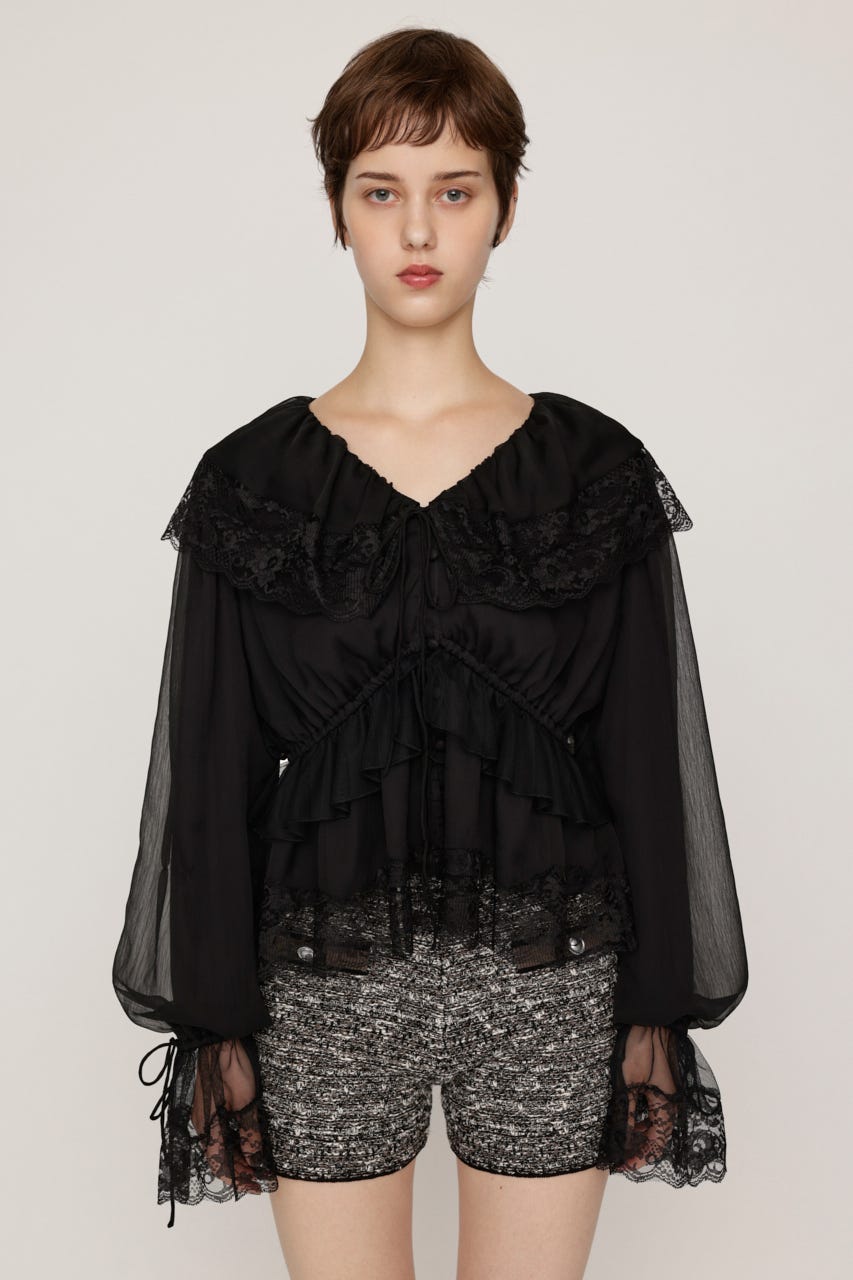 VINTAGE LACE COLLAR GATHER ブラウス BLK FREE