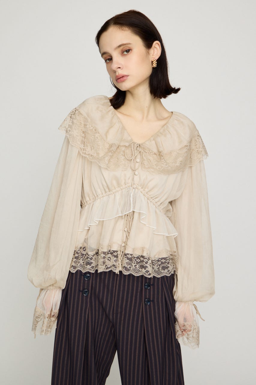 VINTAGE LACE COLLAR GATHER ブラウス IVOY FREE