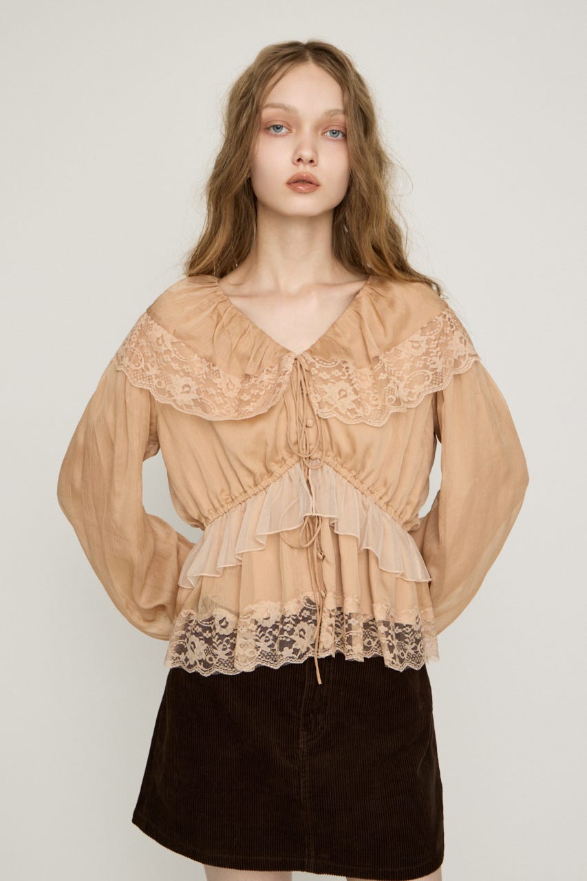 VINTAGE LACE COLLAR GATHER ブラウス L/ORG FREE