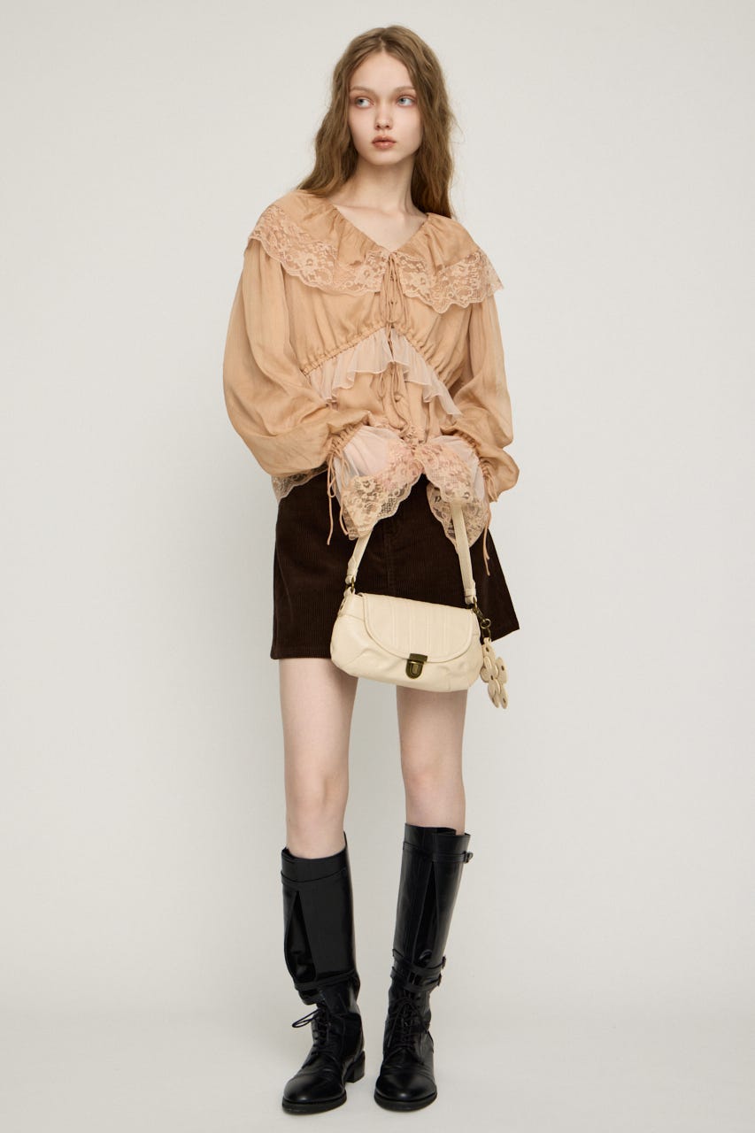 VINTAGE LACE COLLAR GATHER ブラウス L/ORG FREE