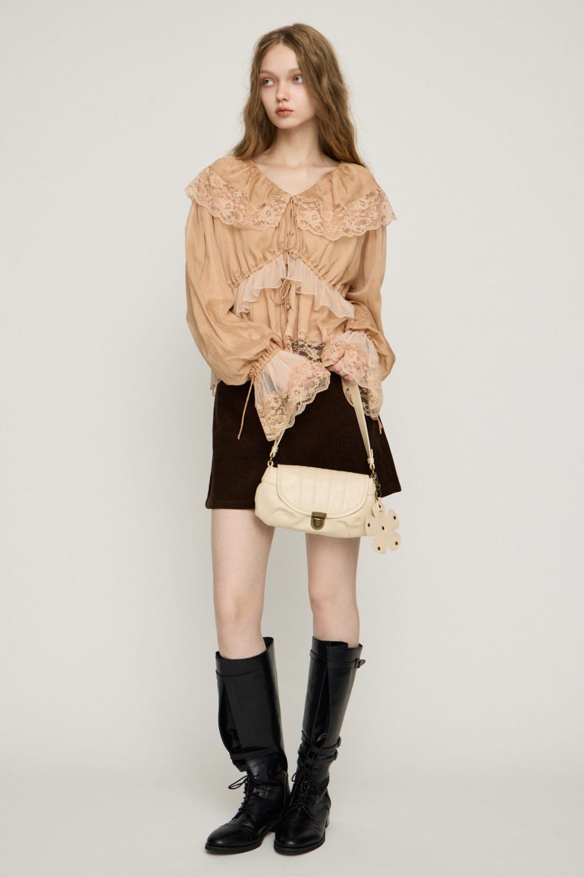 VINTAGE LACE COLLAR GATHER ブラウス L/ORG FREE