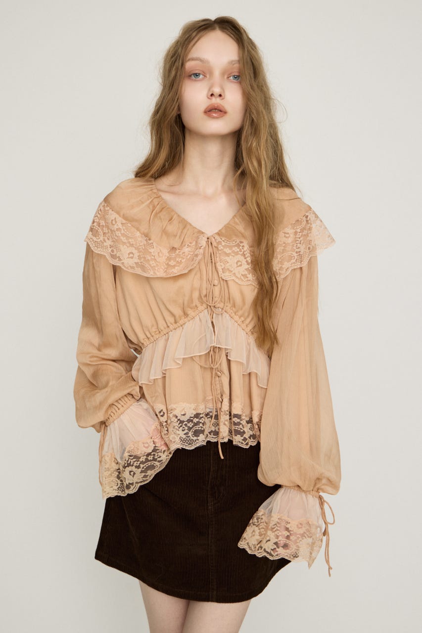 VINTAGE LACE COLLAR GATHER ブラウス L/ORG FREE