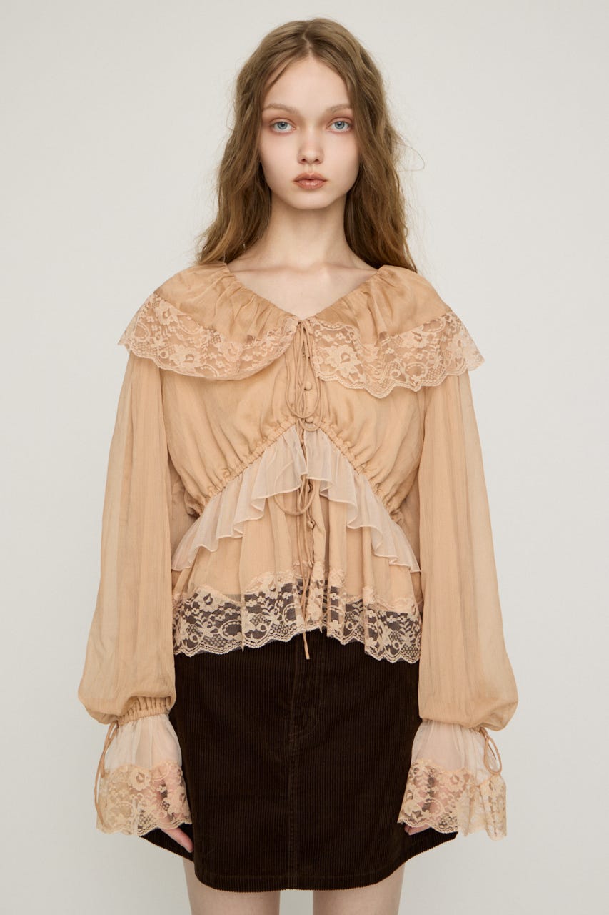 VINTAGE LACE COLLAR GATHER ブラウス L/ORG FREE