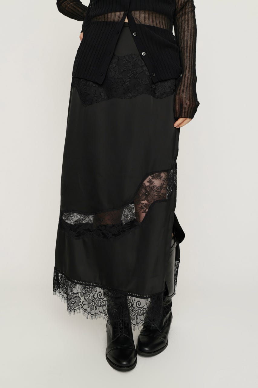 VINTAGE SATIN LACE スカート BLK FREE
