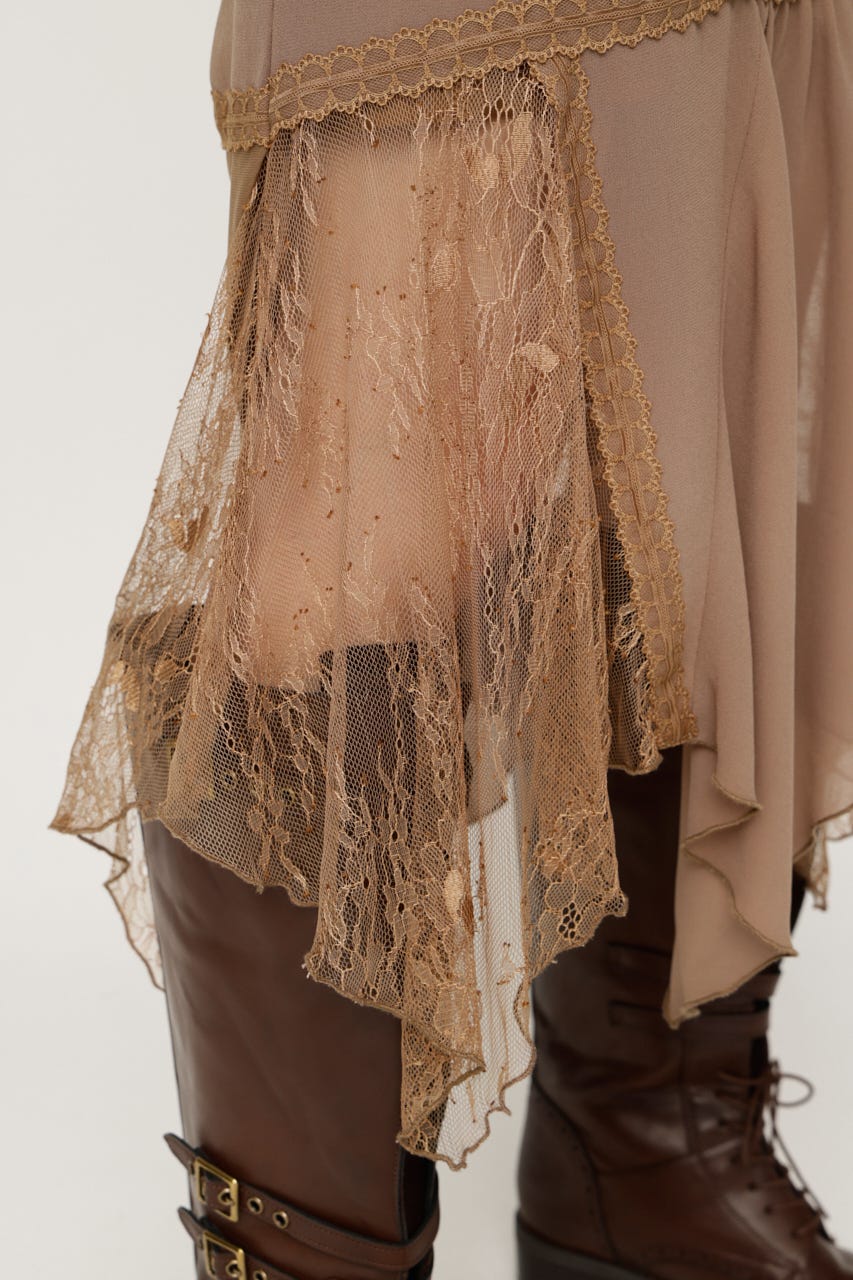 LACE DOCKED SHEER HEM スカート BEG 2