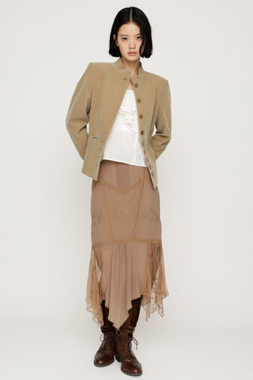 LACE DOCKED SHEER HEM スカート BEG 2