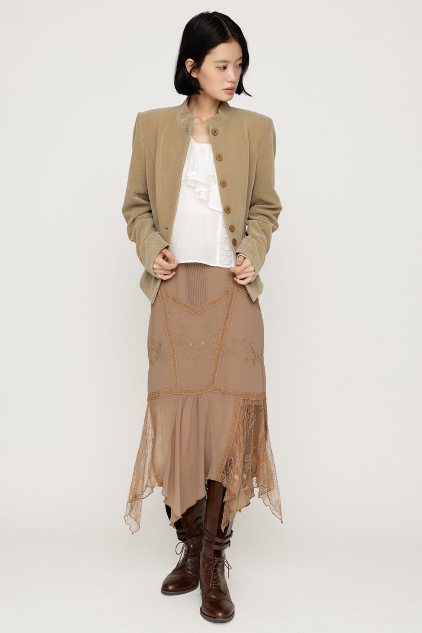 LACE DOCKED SHEER HEM スカート BEG 2