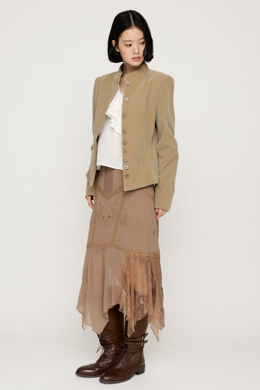LACE DOCKED SHEER HEM スカート BEG 2