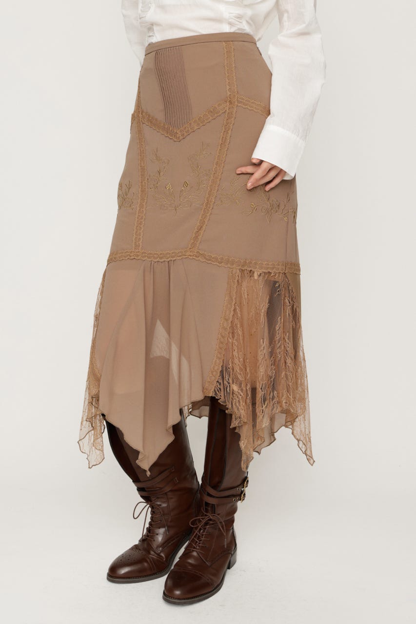 LACE DOCKED SHEER HEM スカート BEG 2