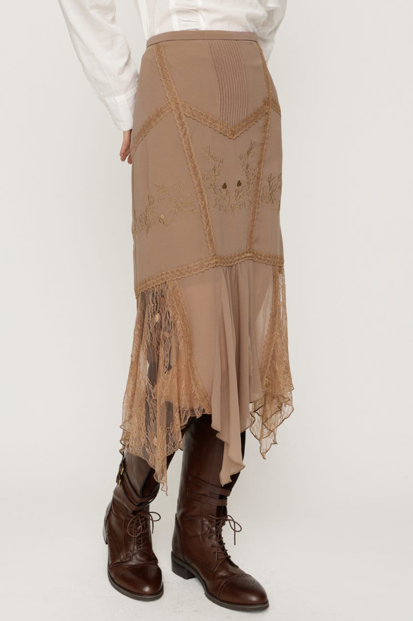 LACE DOCKED SHEER HEM スカート BEG 2
