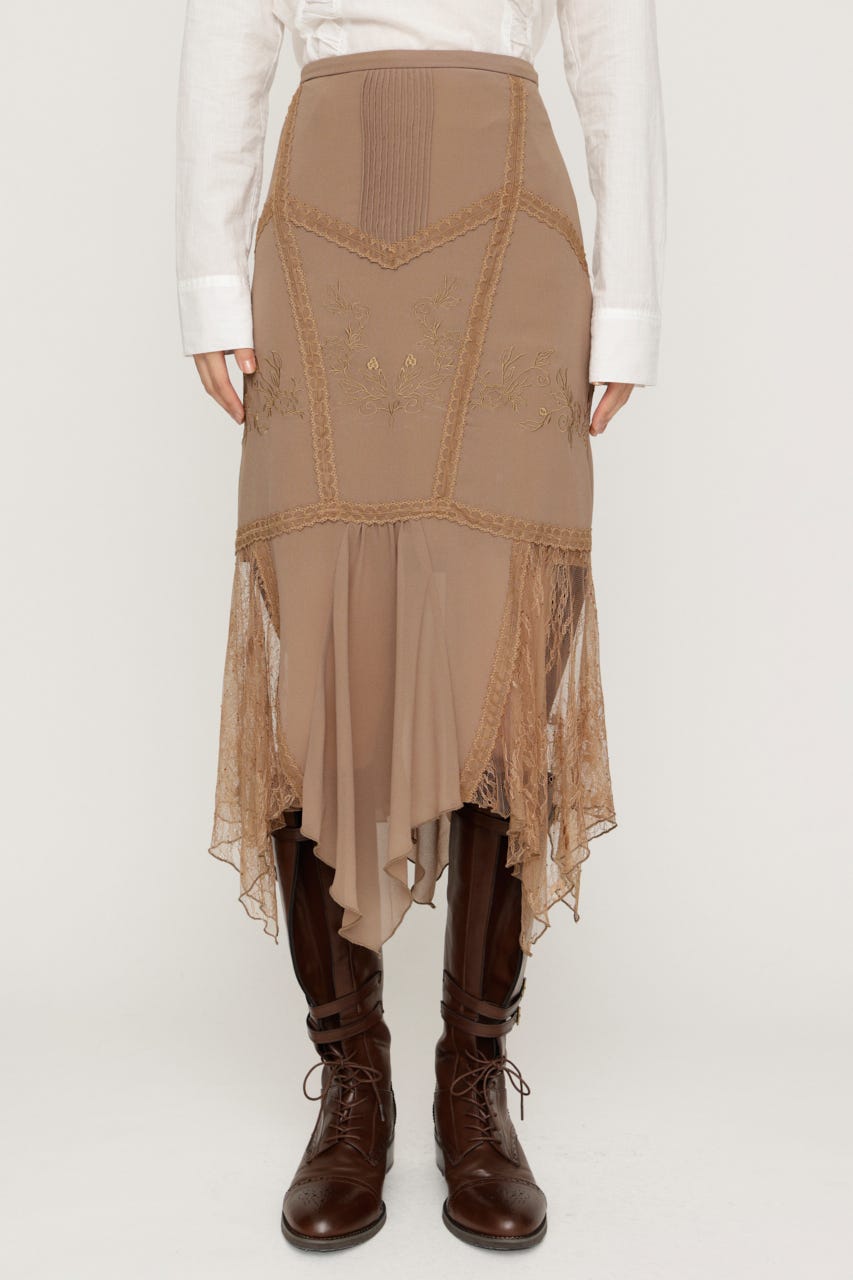 LACE DOCKED SHEER HEM スカート BEG 2