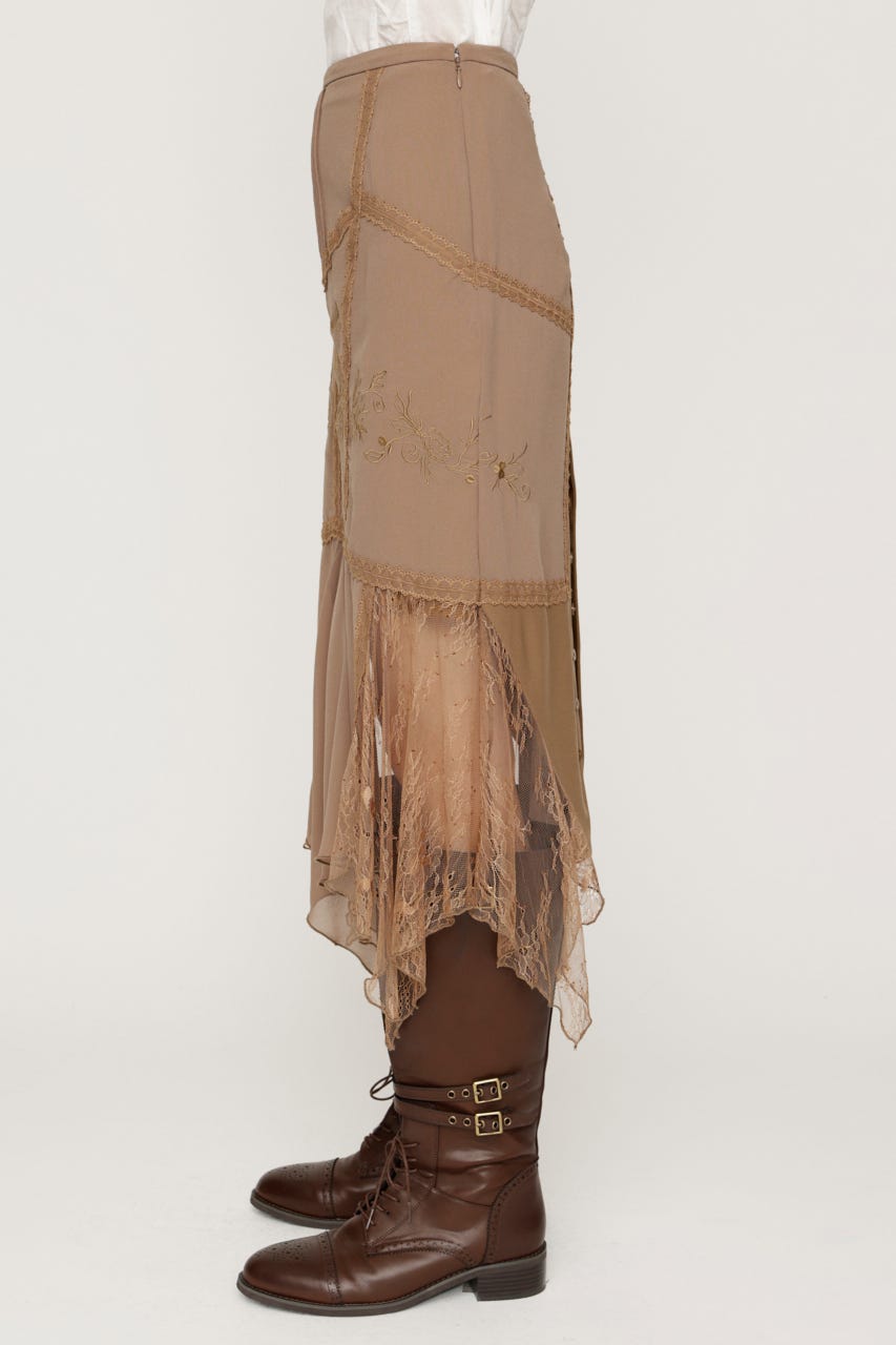LACE DOCKED SHEER HEM スカート BEG 2