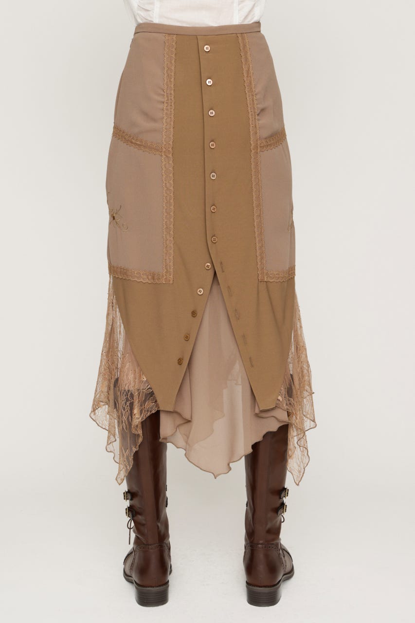 LACE DOCKED SHEER HEM スカート BEG 2