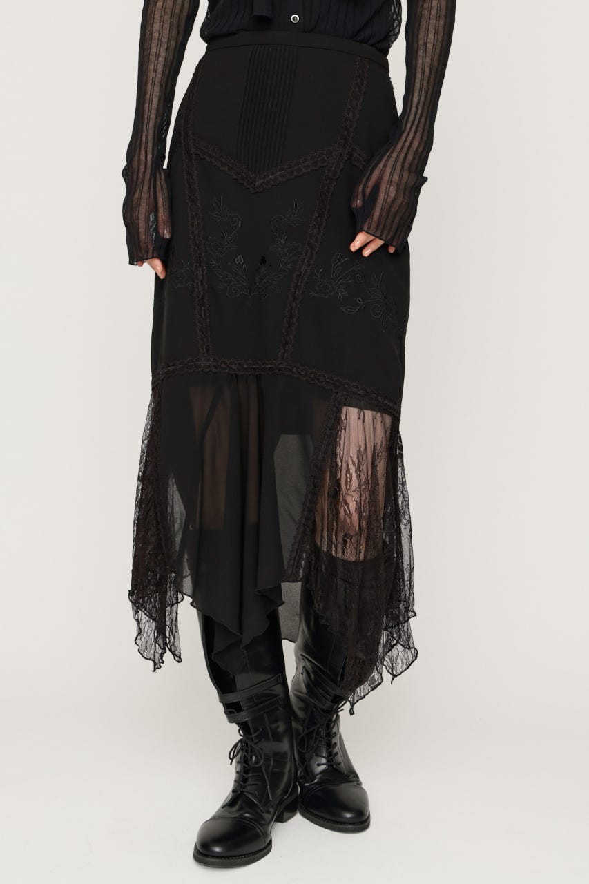 LACE DOCKED SHEER HEM スカート BLK 2