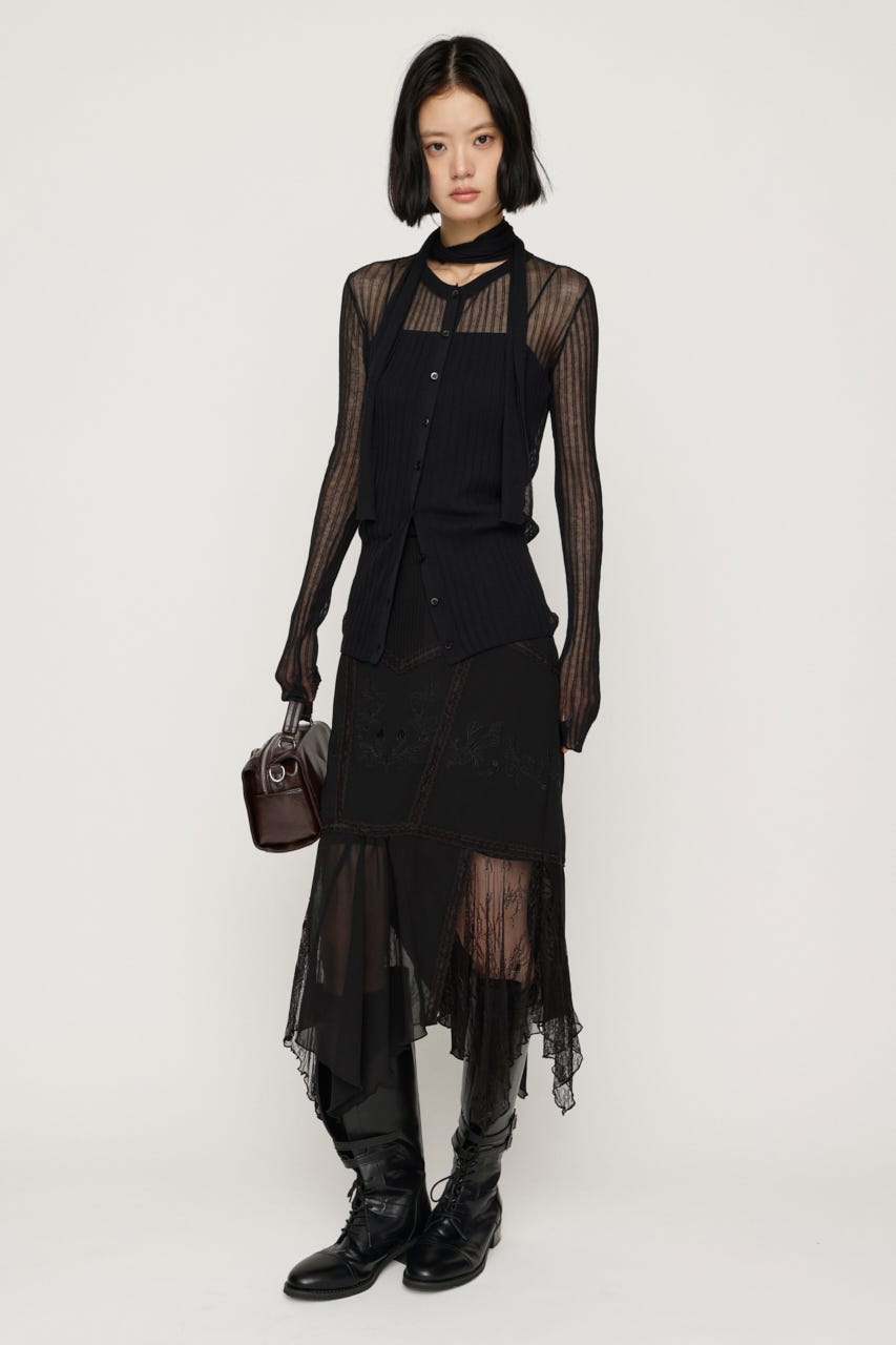 LACE DOCKED SHEER HEM スカート BLK 2