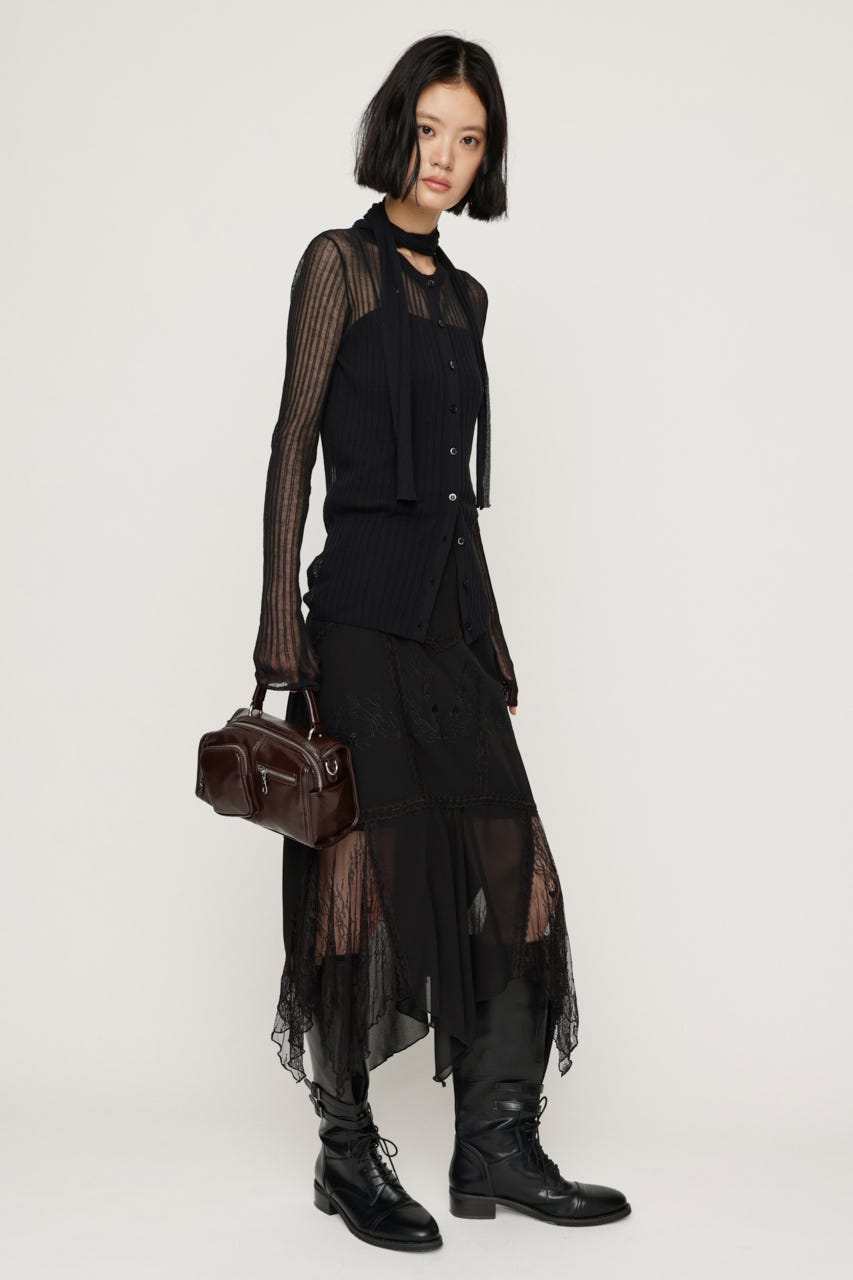 LACE DOCKED SHEER HEM スカート BLK 2