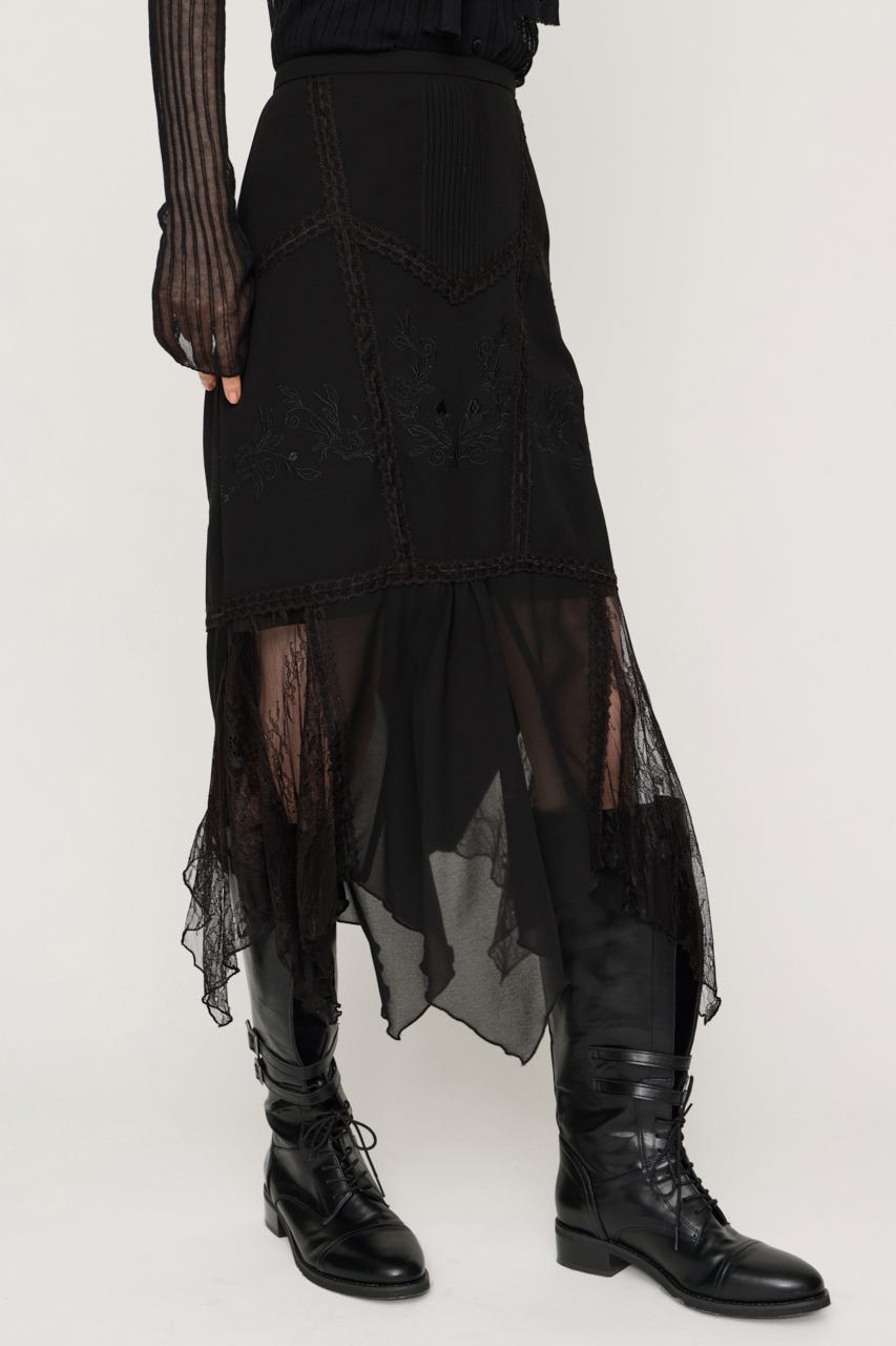 LACE DOCKED SHEER HEM スカート BLK 2