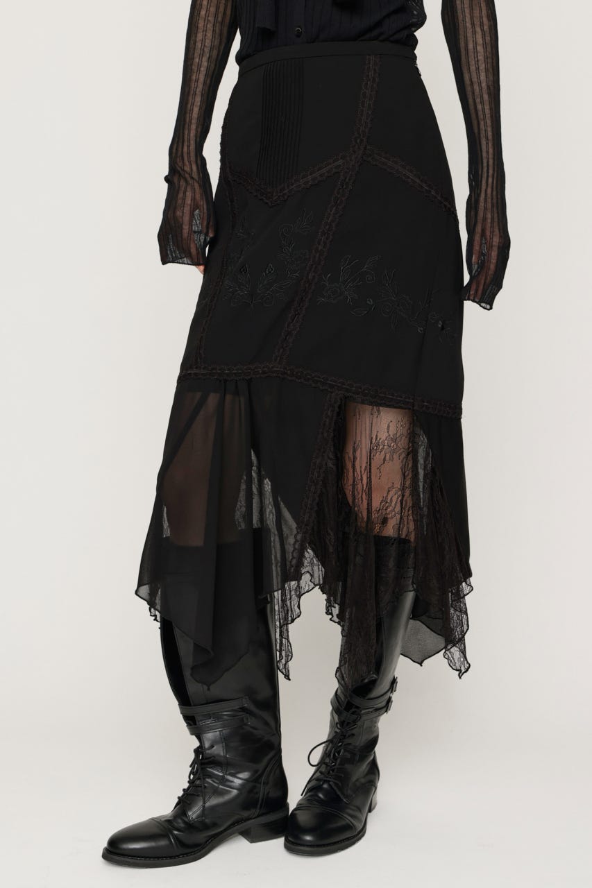 LACE DOCKED SHEER HEM スカート BLK 2