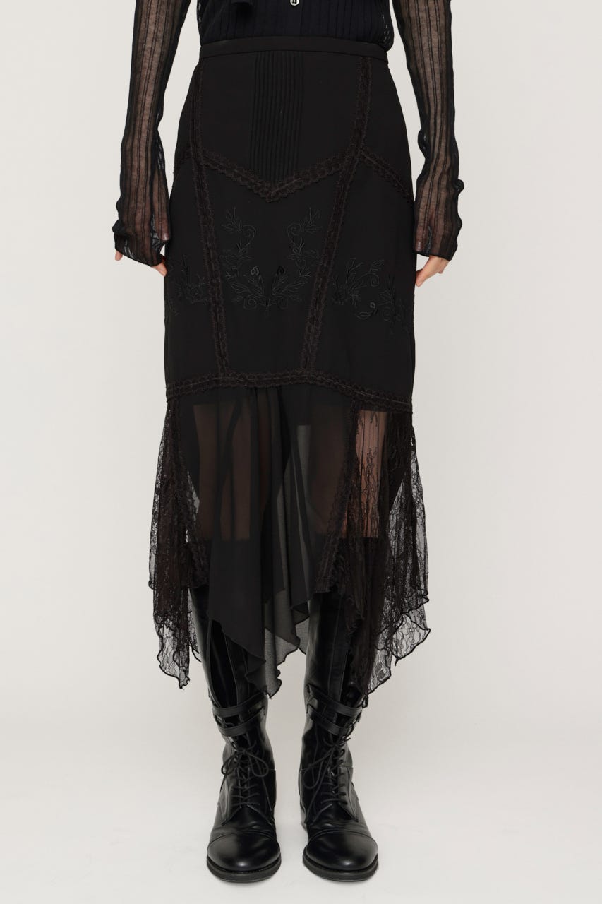 LACE DOCKED SHEER HEM スカート BLK 2