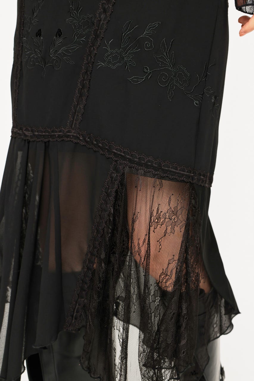 LACE DOCKED SHEER HEM スカート BLK 2