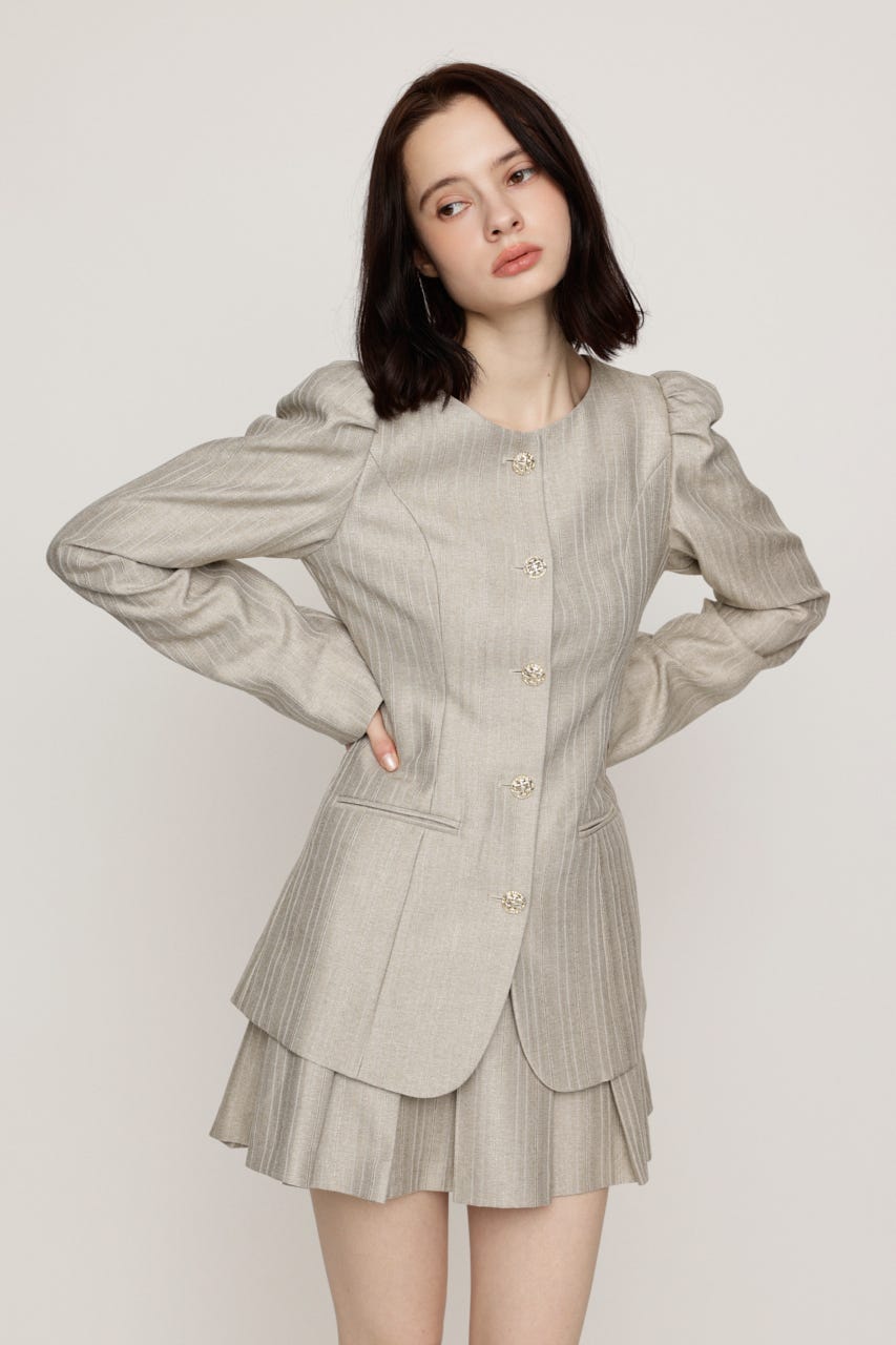 HERRINGBONE PUFF SLEEVE 2P BEG 1