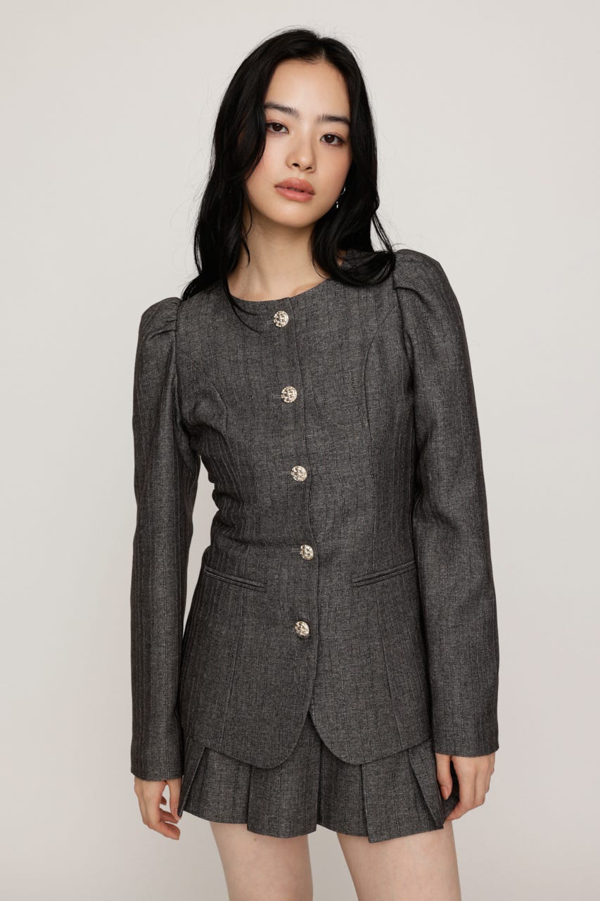 HERRINGBONE PUFF SLEEVE 2P T.GRY 1