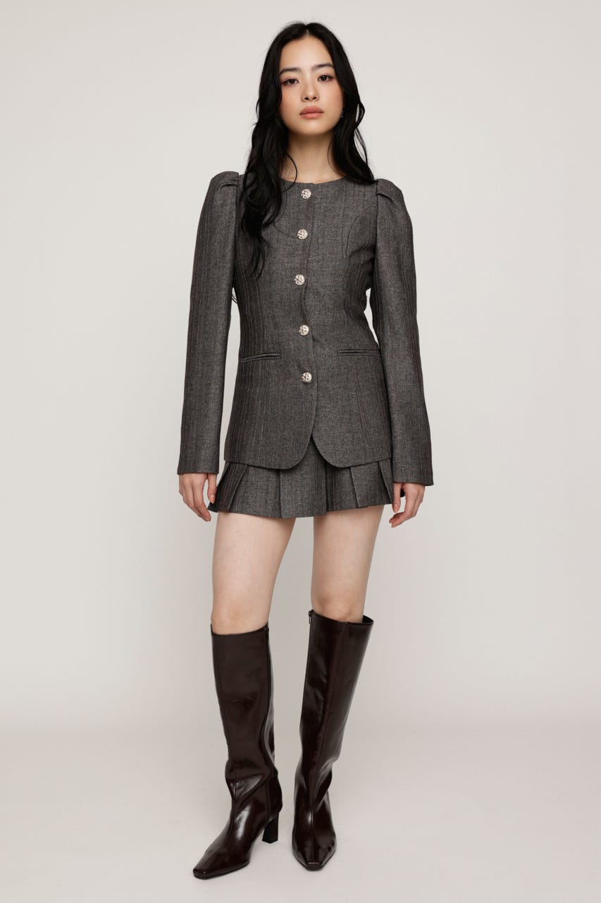 HERRINGBONE PUFF SLEEVE 2P T.GRY 1