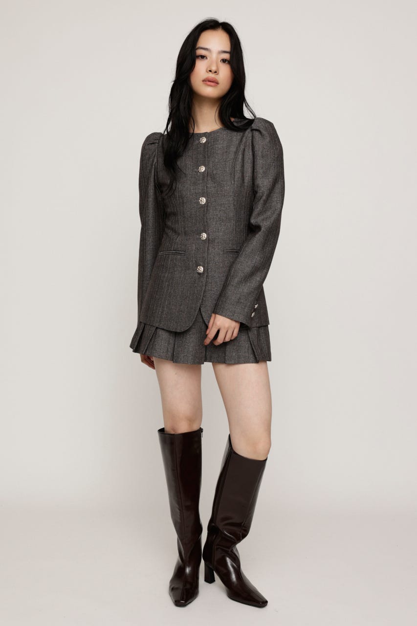 HERRINGBONE PUFF SLEEVE 2P T.GRY 1