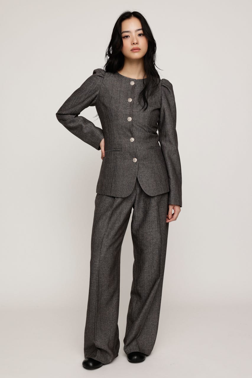 HERRINGBONE PUFF SLEEVE 2P T.GRY 1
