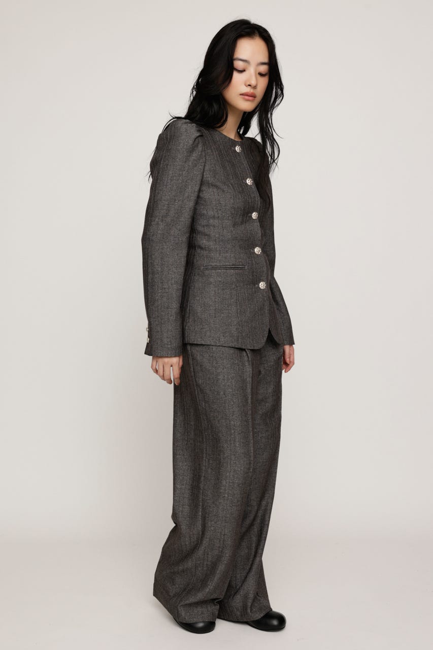 HERRINGBONE PUFF SLEEVE 2P T.GRY 1
