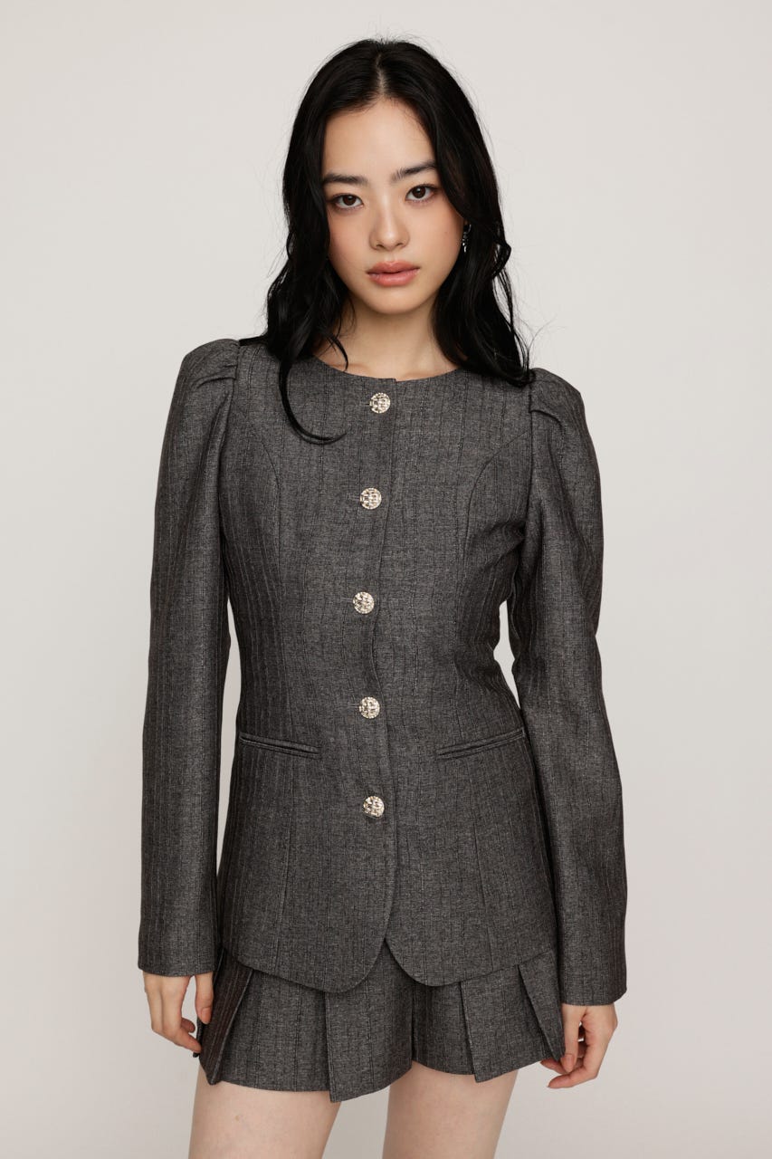 HERRINGBONE PUFF SLEEVE 2P T.GRY 1