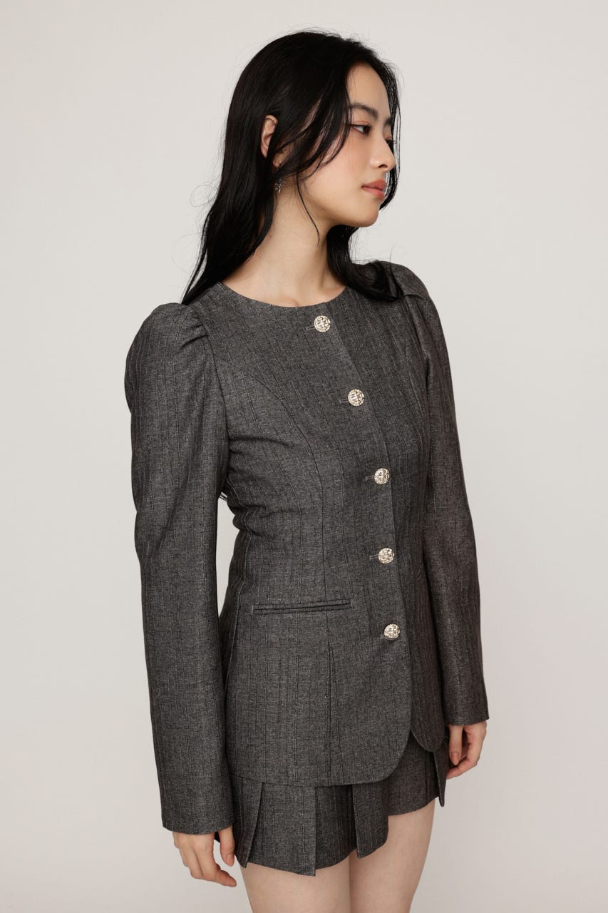 HERRINGBONE PUFF SLEEVE 2P T.GRY 1