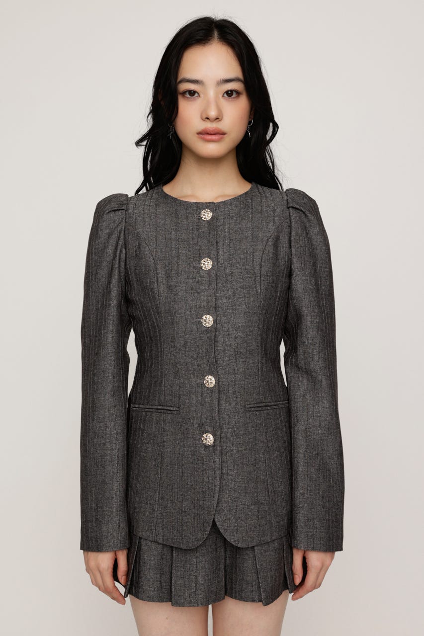 HERRINGBONE PUFF SLEEVE 2P T.GRY 1