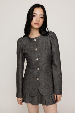 HERRINGBONE PUFF SLEEVE 2P
