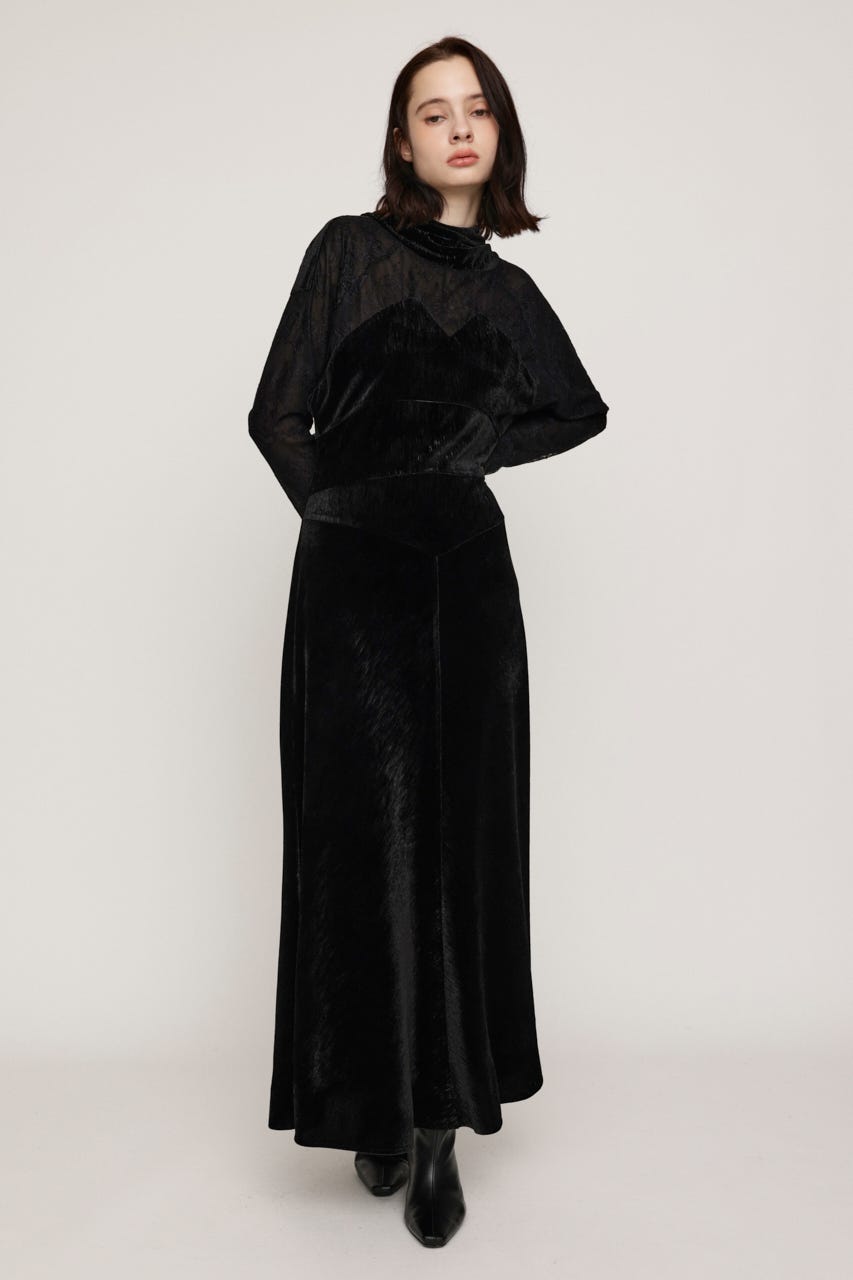 DOLMAN SLEEVE VELOUR ドレス BLK FREE
