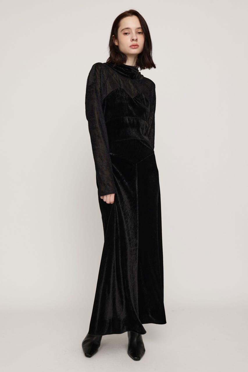DOLMAN SLEEVE VELOUR ドレス BLK FREE