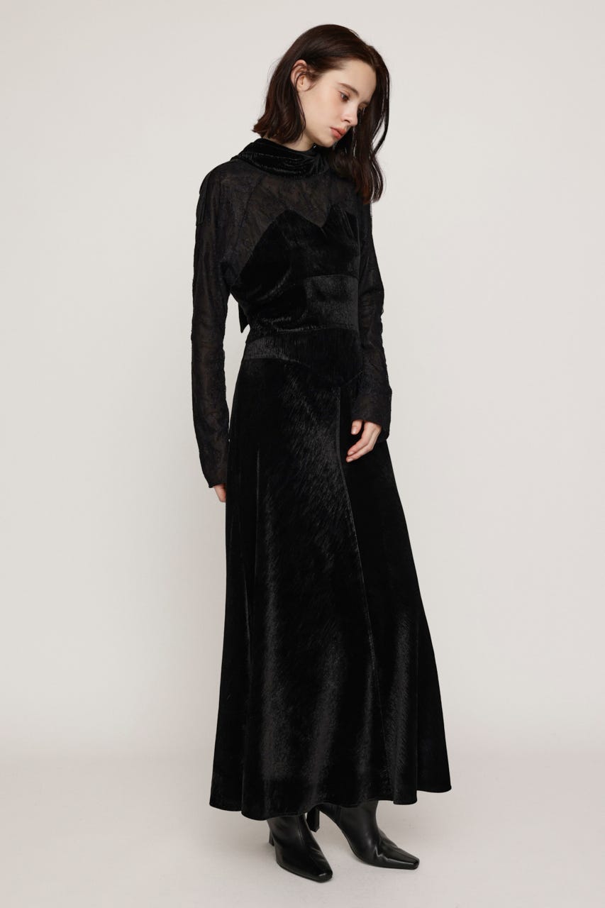 DOLMAN SLEEVE VELOUR ドレス BLK FREE
