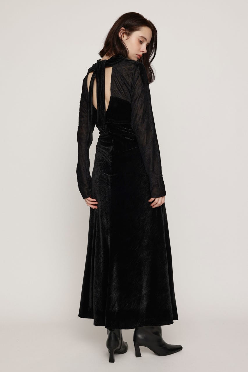 DOLMAN SLEEVE VELOUR ドレス BLK FREE