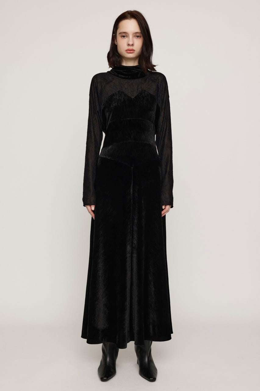DOLMAN SLEEVE VELOUR ドレス BLK FREE