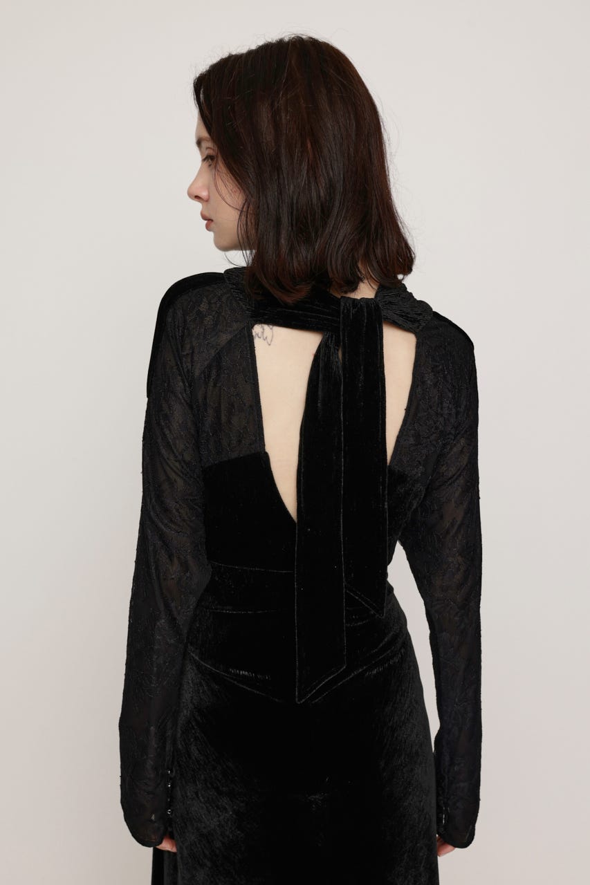 DOLMAN SLEEVE VELOUR ドレス BLK FREE