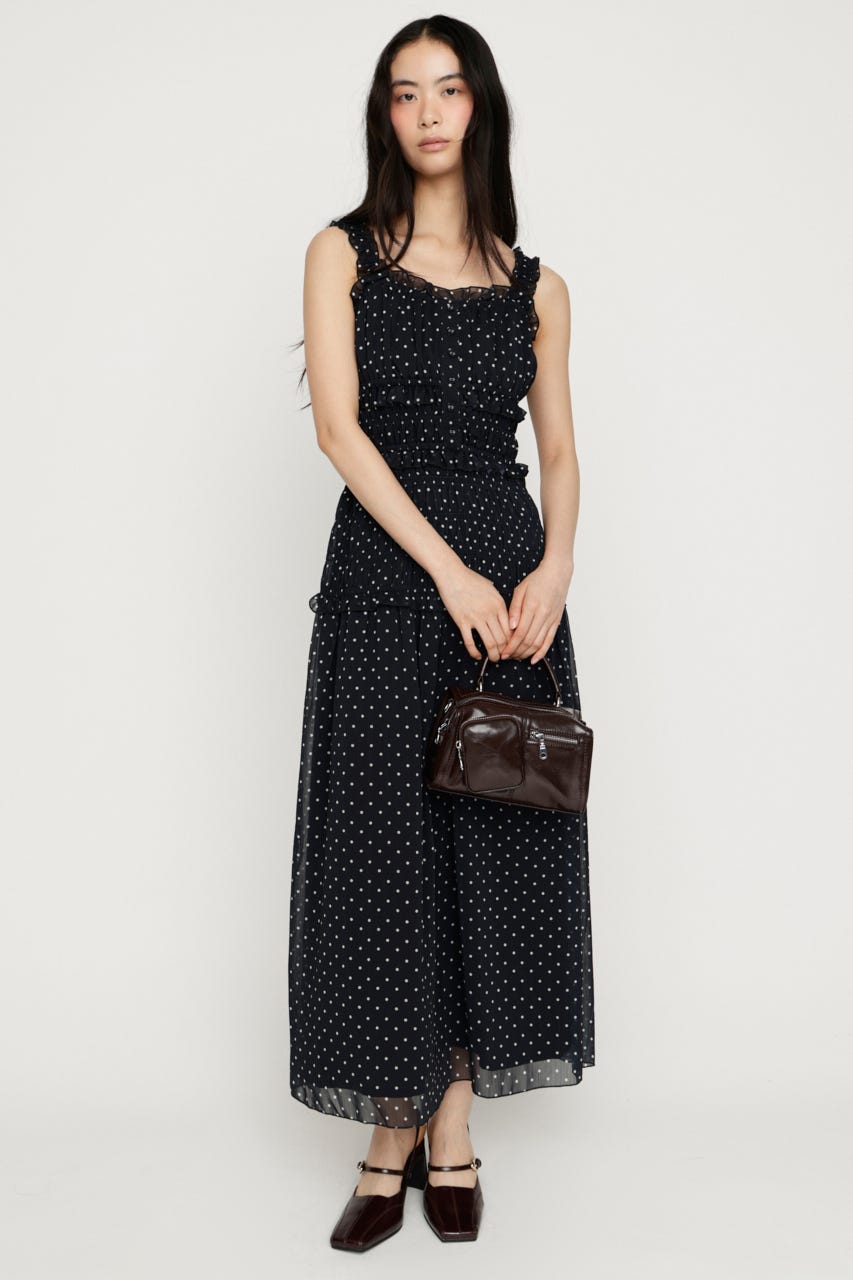 SHIRRING FRILL DERSS M/BLK FREE