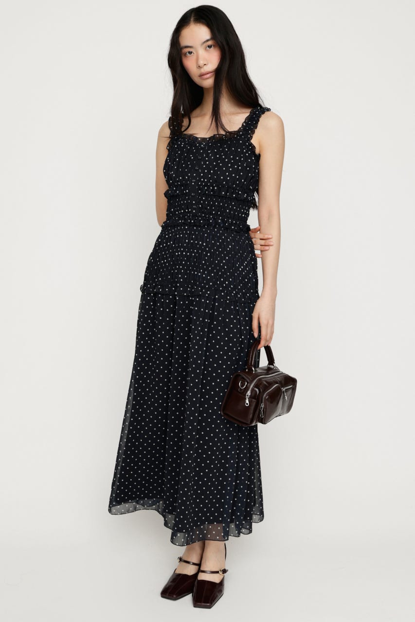 SHIRRING FRILL DERSS M/BLK FREE