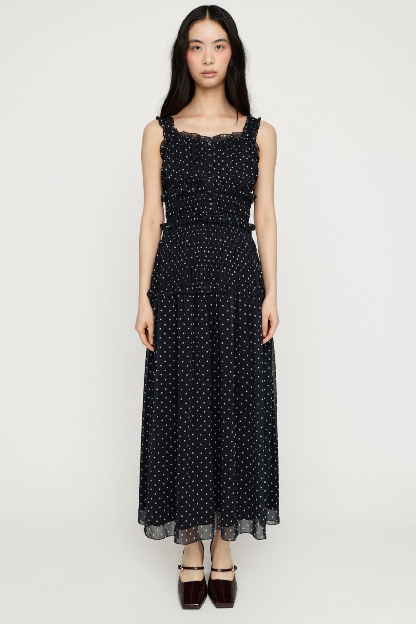 SHIRRING FRILL DERSS M/BLK FREE