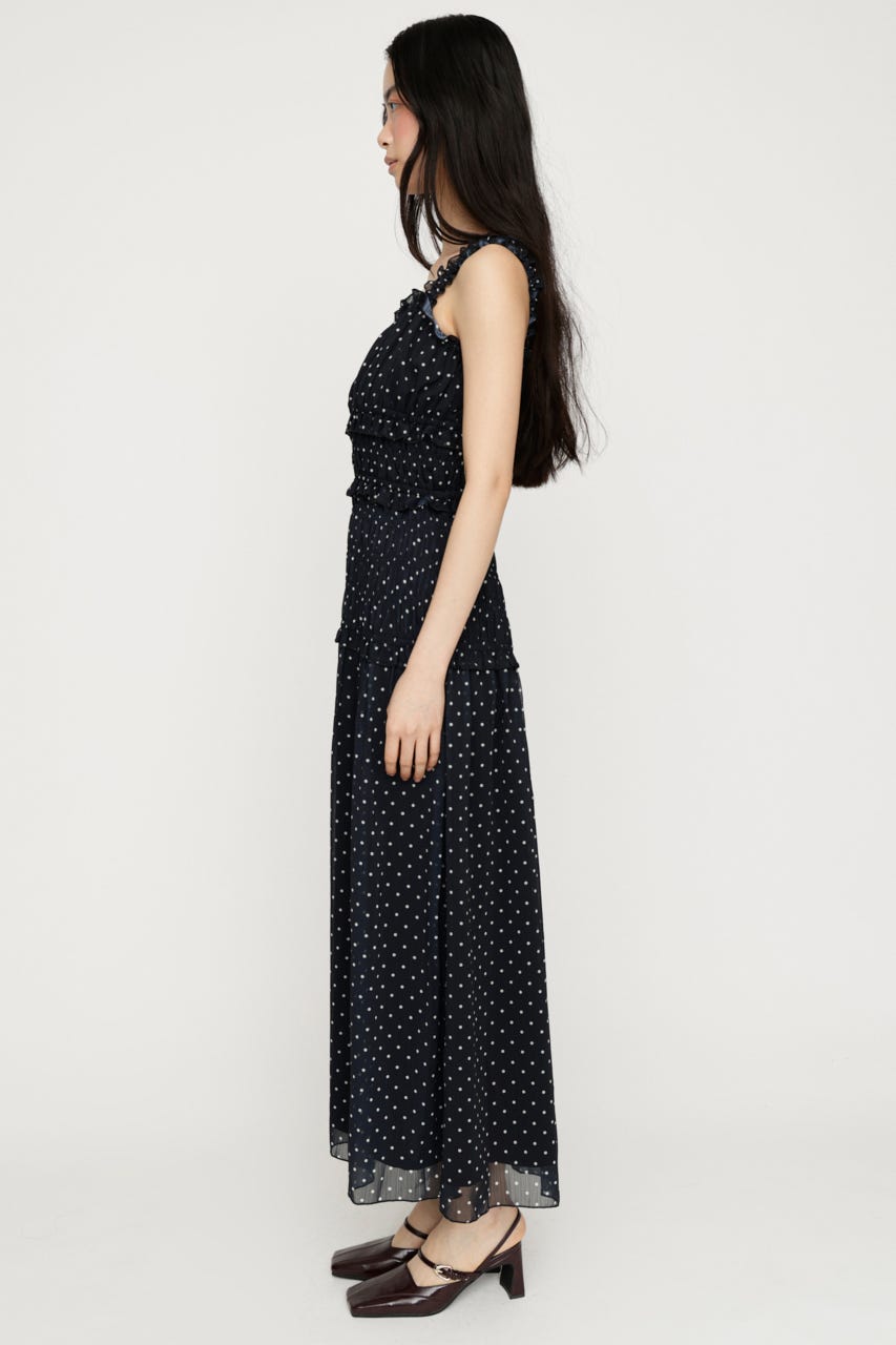 SHIRRING FRILL DERSS M/BLK FREE